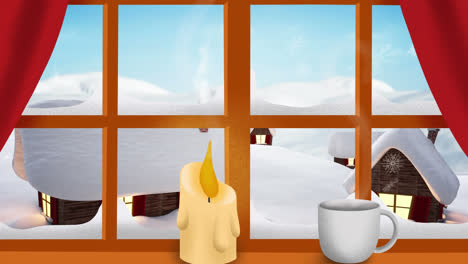 Animation-of-winter-scenery-with-christmas-decoration-seen-through-window