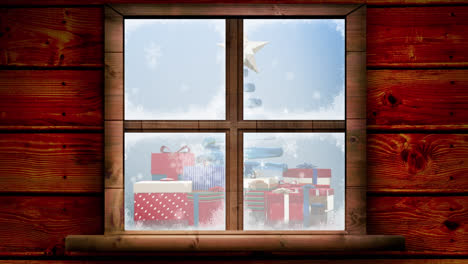 Animation-of-winter-scenery-with-christmas-decoration-seen-through-window