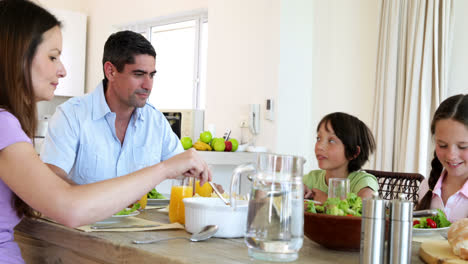 Smiling-family-having-dinner-together