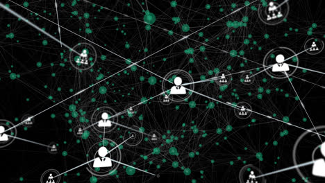 Animation-of-network-of-connections-with-icons-on-black-background