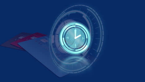 Animation-of-clock-moving-fast-over-credit-cards