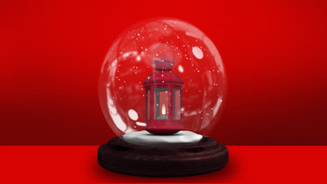 Animation-of-snow-globe-over-red-background