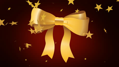 Animation-of-stars-falling-over-ribbon-on-black-background