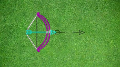 Animation-Von-Digitalem-Pfeil-Und-Bogen-Auf-Grünem-Hintergrund