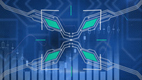 Animation-of-computer-circuit-board-and-data-processing-over-grid