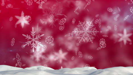 Animation-of-snow-falling-over-red-background