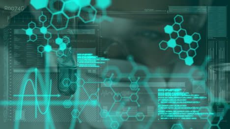 Animación-Del-Procesamiento-De-Datos-Y-Fórmula-Química-Sobre-Científicos-En-Laboratorio