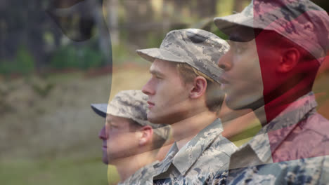 Animation-of-flag-of-belgium-waving-over-diverse-soldiers