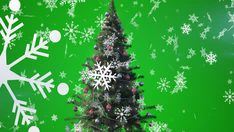 Animation-of-falling-snowflakes-over-christmas-tree