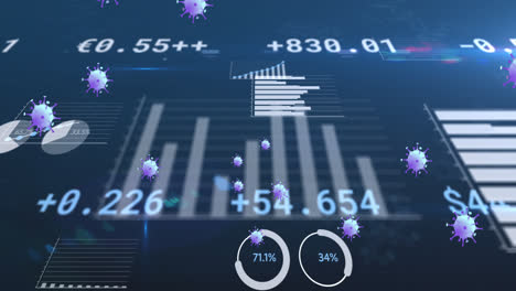 Animation-Von-Viruszellen,-Die-über-Der-Datenverarbeitung-Schweben