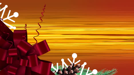 Animation-of-christmas-decoration-over-stripes-on-orange-background