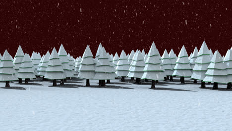 Animation-of-snow-falling-over-winter-night-landscape-with-fir-trees