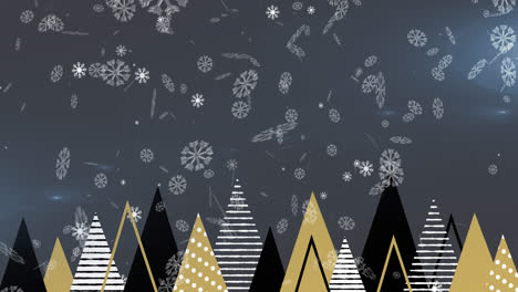 Animation-of-snow-falling-over-christmas-trees