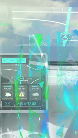 Animation-of-network-of-connection-and-data-processing-over-dashboard-in-self-drive-car