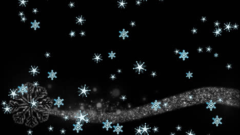 Animation-of-christmas-snowflakes-falling-on-black-background