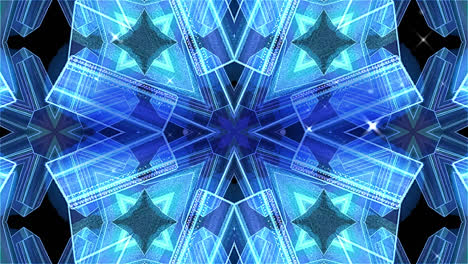 Animation-of-glowing-moving-kaleidoscopic-shapes-over-black-background