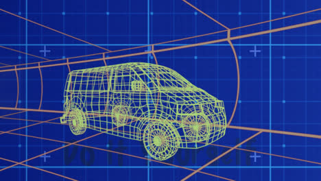 Animación-Del-Dibujo-De-Un-Automóvil-En-3D-Conduciendo-Sobre-Una-Cuadrícula.