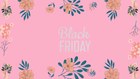 Animation-Des-Black-Friday-Textes-über-Blumen-Auf-Rosa-Hintergrund