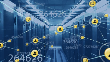 Animation-of-network-of-connections-with-digital-icons-and-numbers-over-computer-servers