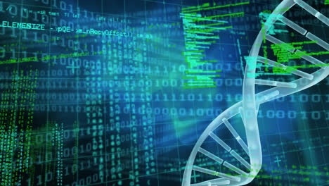 Animation-of-binary-coding,-data-processing-and-dna-strand-spinning