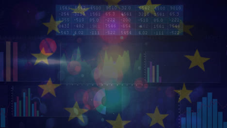 Animación-Del-Procesamiento-De-Datos-Financieros-Sobre-Puntos-Claros-Y-Bandera-De-Ue