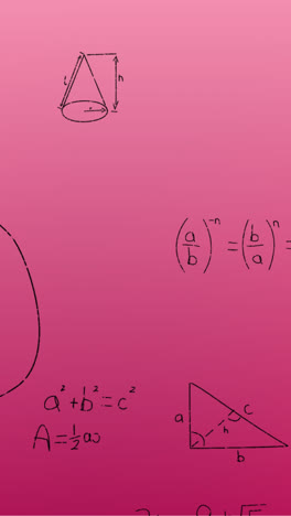Animation-of-hand-written-mathematical-formulae-over-pink-background