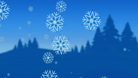 Animation-of-christmas-snowflakes-falling-on-blue-background