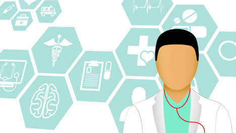 Animation-of-doctor-icon-over-medical-icons-on-white-background