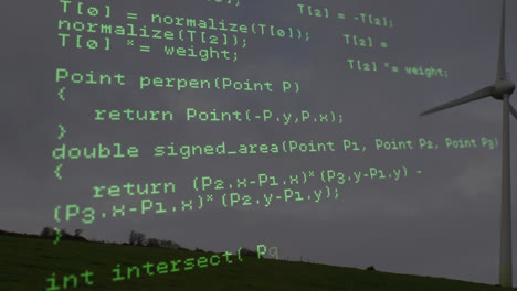 Animation-Der-Datenverarbeitung-über-Windkraftanlage-Und-Himmel-Mit-Wolken
