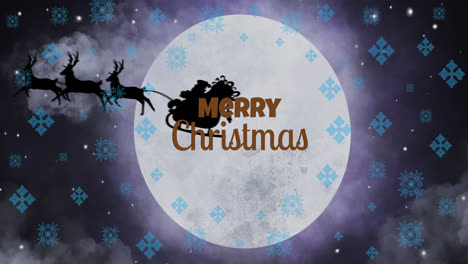 Animation-of-merry-christmas-text-over-santa-in-sleigh-and-snow-falling