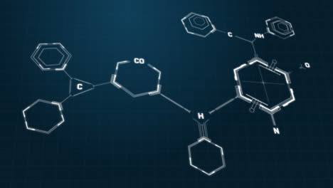 Animation-Von-Chemischen-Formelstrukturen,-Die-Sich-Auf-Blauem-Hintergrund-Bewegen