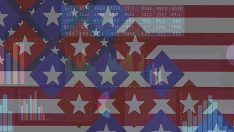 Animation-of-american-flags-with-statistics-processing