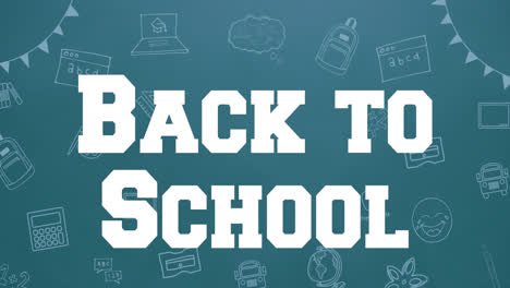 Animation-of-back-to-school-text-over-school-items-icons-on-green-background