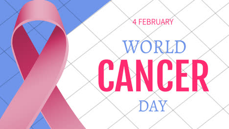 Animación-Del-Texto-Del-Día-Mundial-Contra-El-Cáncer-Y-Cinta-Rosa-Sobre-Fondo-Blanco