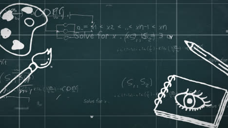 Animation-of-icons-over-mathematical-equations-on-black-background