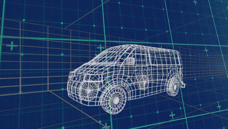 Animación-Del-Dibujo-De-Un-Automóvil-En-3D-Conduciendo-Sobre-Una-Cuadrícula.