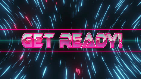 Animation-Des-Textes-„Get-Ready“-über-Sich-Bewegenden-Blauen-Und-Rosa-Lichtspuren