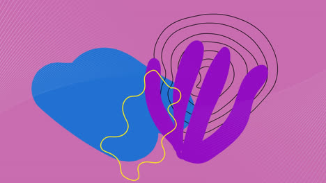 Animation-Von-Weißen-Linien-Und-Blauen-Formen-Auf-Rosa-Hintergrund