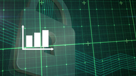 Animation-of-graph-and-security-padlock-over-grid