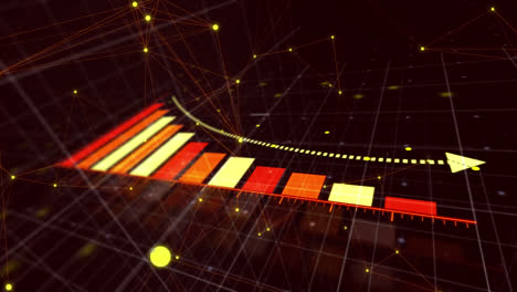 Animation-of-globe-with-network-of-connections-over-statistics-and-data