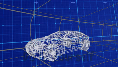 Animación-Del-Dibujo-De-Un-Automóvil-En-3D-Conduciendo-Sobre-Una-Cuadrícula.