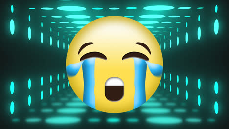 Animation-of-crying-emoji-icon-over-neon-tunnel