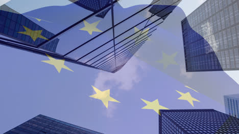 Animation-of-european-union-flag-over-office-buildings