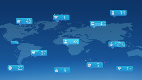 Animation-Von-Social-Media-Text-Und-Datenverarbeitung-über-Einer-Weltkarte