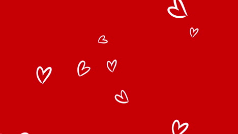 Animación-De-Iconos-De-Corazones-Blancos-Moviéndose-Sobre-Fondo-Rojo