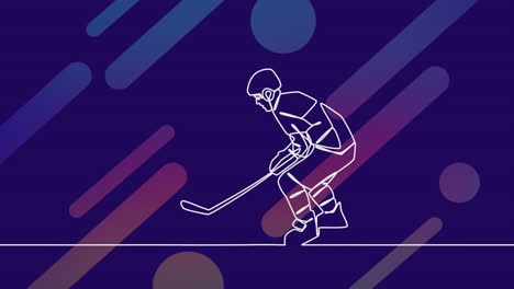 Animation-of-drawing-of-male-hockey-player-and-shapes-on-blue-background