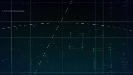 Animation-Der-Datenverarbeitung-über-Einem-Raster-Auf-Dunklem-Hintergrund