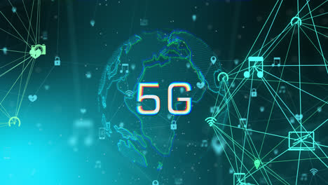 Animation-Von-5g-über-Dem-Globus,-Verbindungsdaten-Und-Digitalem-Bildschirm