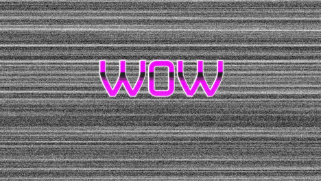 Animation-of-wow-text-over-grey-lines-with-glitch