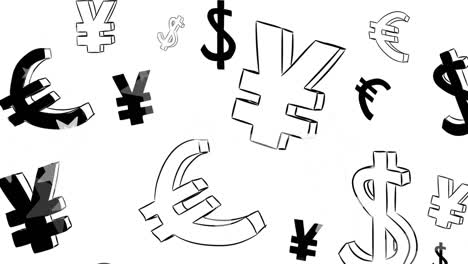 Animation-of-currency-symbols-over-white-background